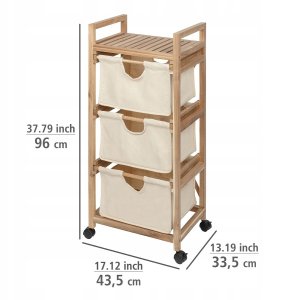 Szafka łazienkowa ACINA z trzema, materiałowymi pojemnikami, drewno akacjowe, WENKO 7