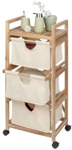 Szafka łazienkowa ACINA z trzema, materiałowymi pojemnikami, drewno akacjowe, WENKO 9