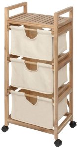 Szafka łazienkowa ACINA z trzema, materiałowymi pojemnikami, drewno akacjowe, WENKO 10