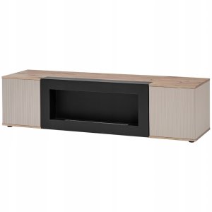 Szafka RTV CATALINA z biokominkiem Dąb Viking + Kaszmir RYFLOWANY front 160 1