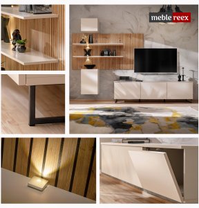 ASM Meble Meblościanka GUSTO PW A - zestaw RTV z LED - KASZMIR + lamele DĄB ARTISAN 5