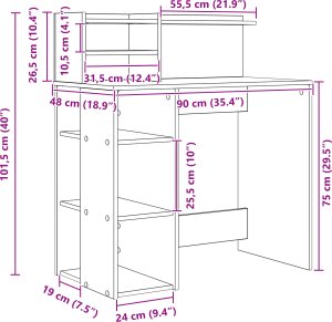 Biurko vidaXL Białe 90 cm x 48 cm 6