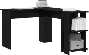 Biurko vidaXL Czarne dębowe biurko narożne Czarne dębowe MDF Średnie 3