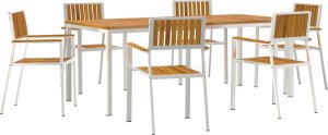 vidaXL Zestaw 7-częściowy z litego drewna akacjowego, Stół do ogrodu 200x90x74.5 cm z litego drewna akacjowego, Składane krzesła ogrodowe 2 szt. z litego drewna akacjowego i metalu, Składane krzesła ogrodowe 4 szt. z litego dr 2