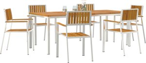 vidaXL Zestaw 7-częściowy z litego drewna akacjowego, Stół do ogrodu 200x90x74.5 cm z litego drewna akacjowego, Składane krzesła ogrodowe 2 szt. z litego drewna akacjowego i metalu, Składane krzesła ogrodowe 4 szt. z litego dr 3