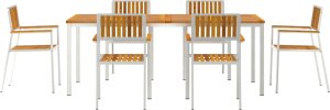 vidaXL Zestaw 7-częściowy z litego drewna akacjowego, Stół do ogrodu 200x90x74.5 cm z litego drewna akacjowego, Składane krzesła ogrodowe 2 szt. z litego drewna akacjowego i metalu, Składane krzesła ogrodowe 4 szt. z litego dr 6