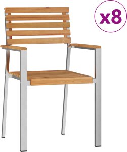 vidaXL Krzesła ogrodowe 8 szt 54.5x56x89 cm Lite drewno tekowe, Krzesła ogrodowe do układania w stos 4 szt Lite drewno tekowe i stal 2