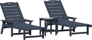 vidaXL Zestaw leżaków ogrodowych 3 części granatowy HDPE, leżak granatowy 53x162x98.5 cm HDPE, stolik boczny granatowy 38x38x46 cm HDPE (3335855) 2