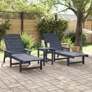 vidaXL Zestaw leżaków ogrodowych 3 części granatowy HDPE, leżak granatowy 53x162x98.5 cm HDPE, stolik boczny granatowy 38x38x46 cm HDPE (3335855) 3