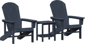 vidaXL Zestaw ogrodowy 3 elementowy Granatowy HDPE, Krzesło Adirondack Granatowe 74x82x91 cm HDPE, Stolik boczny Granatowy 38x38x46 cm HDPE 2