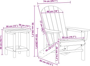 vidaXL Zestaw ogrodowy 3 elementowy Granatowy HDPE, Krzesło Adirondack Granatowe 74x82x91 cm HDPE, Stolik boczny Granatowy 38x38x46 cm HDPE 7