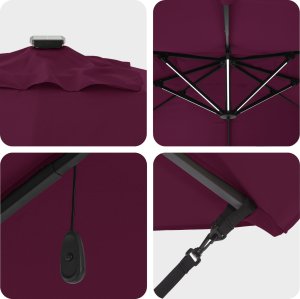 vidaXL Cantilever Roma Parasol with LED Bordeaux Czerwony 352x251x265 cm Aluminium 6