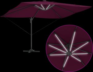 vidaXL Cantilever Roma Parasol with LED Bordeaux Czerwony 352x251x265 cm Aluminium 8