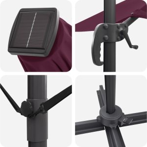 vidaXL Parasol Cantilever Roma z LEDami Bordowy 286x285x270 cm Aluminium (42003357) 4