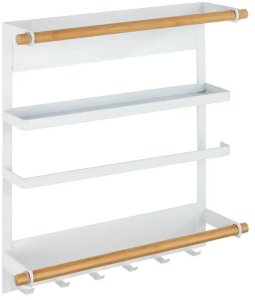 Wielofunkcyjna półka kuchenna MAGNA z uchwytem na ręcznik papierowy i haczykami, montaż bez wiercenia, WENKO 8