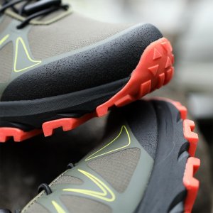 BPIEMONT - Półbuty robocze PIEMONT męskie lekkie wygodne tkanina Oxford połączona z PU wciągane do pracy górskie - zielono-czarno-pomarańczowy 46 5