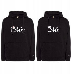 BLUZY DLA PAR Z HAFTEM MR MRS WALENTYNKI DZIEŃ KOBIET INICJAŁY CZARNE BIAŁE 2