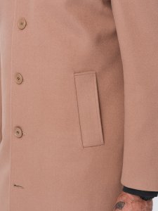 Jednorzędowy męski długi płaszcz z kołnierzykiem i podpinką  brązowy V2 OM-COWC-0106 S 7