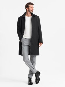 Męski długi jednorzędowy płaszcz z kołnierzykiem i podpinką  czarny V1 OM-COWC-0106 S 4