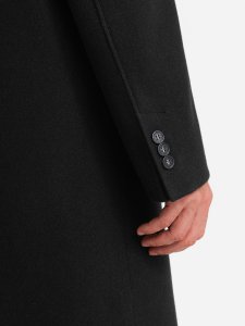 Męski długi jednorzędowy płaszcz z kołnierzykiem i podpinką  czarny V1 OM-COWC-0106 S 6