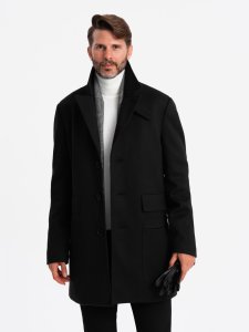 Jednorzędowy wzorzysty płaszcz męski z kieszeniami  czarny V2 OM-COWC-0108 M 4