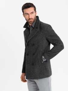 Krótki dwurzędowy męski płaszcz z wełną  grafitowy V1 OM-COWC-0115 XL 2