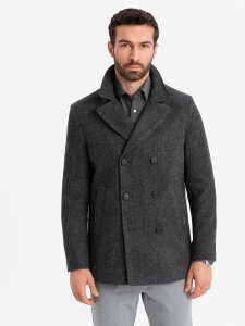 Krótki dwurzędowy męski płaszcz z wełną  grafitowy V1 OM-COWC-0115 XL 3