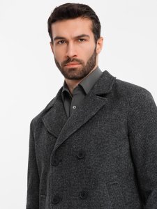 Krótki dwurzędowy męski płaszcz z wełną  grafitowy V1 OM-COWC-0115 XL 5