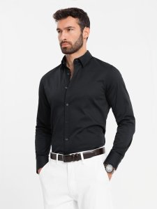 Klasyczna koszula męska SLIM FIT z satynowej tkaniny  czarna V4 OM-SHOS-0176 M 3
