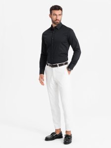 Klasyczna koszula męska SLIM FIT z satynowej tkaniny  czarna V4 OM-SHOS-0176 M 4