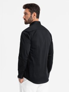 Klasyczna koszula męska SLIM FIT z satynowej tkaniny  czarna V4 OM-SHOS-0176 M 5