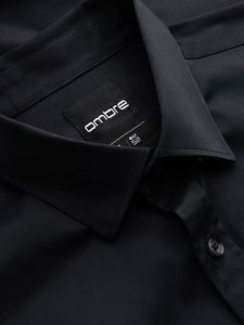 Klasyczna koszula męska SLIM FIT z satynowej tkaniny  czarna V4 OM-SHOS-0176 M 8