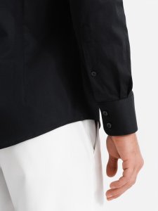 Klasyczna koszula męska SLIM FIT z satynowej tkaniny  czarna V4 OM-SHOS-0176 M 9