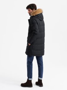 Długa ciepła kurtka męska typu parka z kapturem  czarna V2 OM-JALJ-0182 XL 12