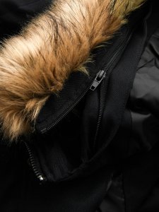 Długa ciepła kurtka męska typu parka z kapturem  czarna V2 OM-JALJ-0182 XL 7