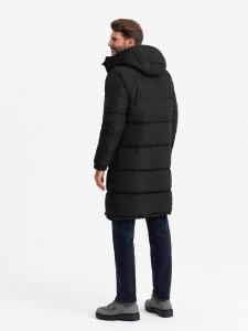 Pikowana długa męska kurtka z odpinanym kapturem  czarna V1 OM-JALJ-0190 M 7