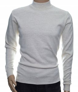 Sweter męski klasyczny elegancki półgolf z wełny wełna wełniany M ecru 1701 1