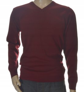 Sweter męski w szpic serek z wełny wełniany niegryzący XL bordo 1703 1