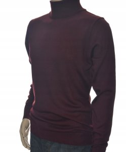 Sweter męski ze stójką z golfem golf z wełny wełniany XL bordowy 1702 1
