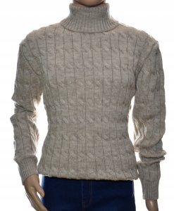 Ciepły wełniany sweter męski z golfem szetland golf z wełny 2XL XXL beżowy 1