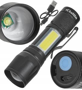 Latarka mini – taktyczna LED COB 10W 500mAh 500lm IPX5 – kartonik wystawowy (12/96) 10