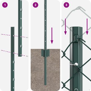 vidaXL Ogrodzenie z siatki z 10 słupkami U Zielone 1x10 m Stal 3