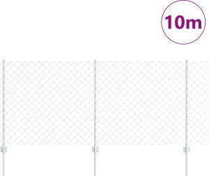 vidaXL Ogrodzenie z ogniw łańcuchowych z 20 słupkami Srebrnymi 1x10 m Stal 3