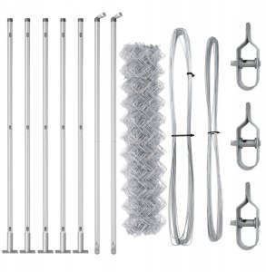vidaXL Ogrodzenie z siatki łańcuchowej z 7 słupkami flanszowymi 1x10 m stal ocynkowana 2