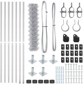 vidaXL Ogrodzenie z siatki łańcuchowej z 7 słupkami flanszowymi 1x10 m stal ocynkowana 5