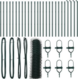 vidaXL Ogrodzenie Heksagon Zielone 0.6x50 m Stal, Słupki ogrodzeniowe 13 sztuk Zielone 32 mm 100 cm Stal ocynkowana 2