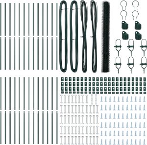 vidaXL Ogrodzenie hexagonalne Zielone 1,5x50 m Stal, Słupki ogrodzeniowe 13 sztuk Zielone 32 mm 200 cm Stal ocynkowana 3