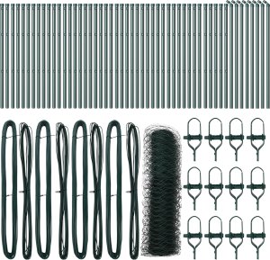Płot heksagonalny vidaXL Zielony 0,8x100 m Stalowy, Słupki ogrodzeniowe vidaXL 13 szt. Zielony 32 mm 120 cm Stal ocynkowana 2