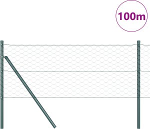 Płot heksagonalny vidaXL Zielony 0,8x100 m Stalowy, Słupki ogrodzeniowe vidaXL 13 szt. Zielony 32 mm 120 cm Stal ocynkowana 3