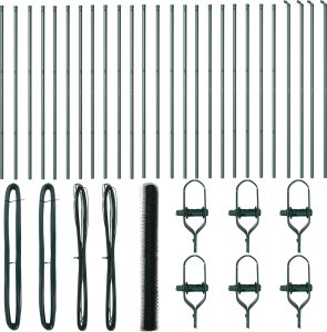 Ogrodzenie w kształcie heksagonu vidaXL Zielone 1,5x50 m Stal, Słupki ogrodzeniowe vidaXL 13 sztuk Zielone 32 mm 200 cm Stal ocynkowana 2